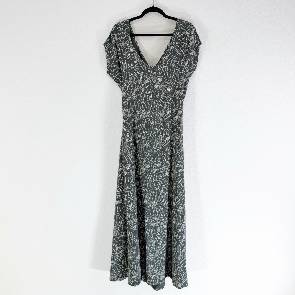 Pact Dress Womens XXXL Green Floral Maxi Organic Cotton Minimalist Neutral Boho